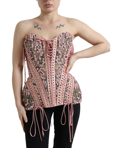 Pink Floral Applique Bustier Corset Top