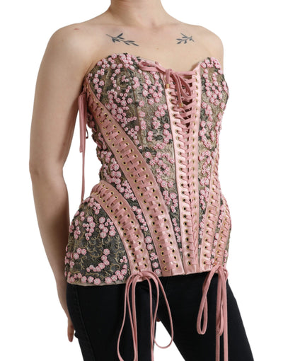 Pink Floral Applique Bustier Corset Top