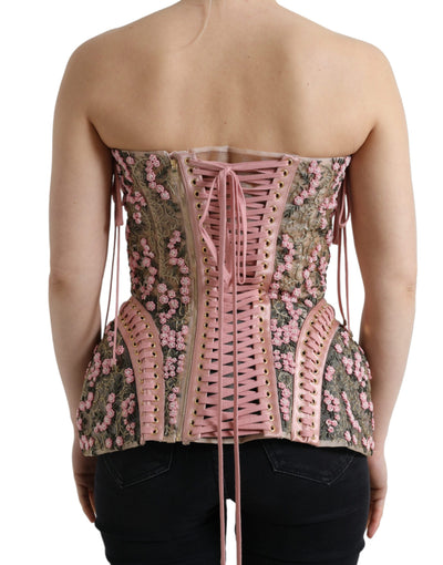 Pink Floral Applique Bustier Corset Top