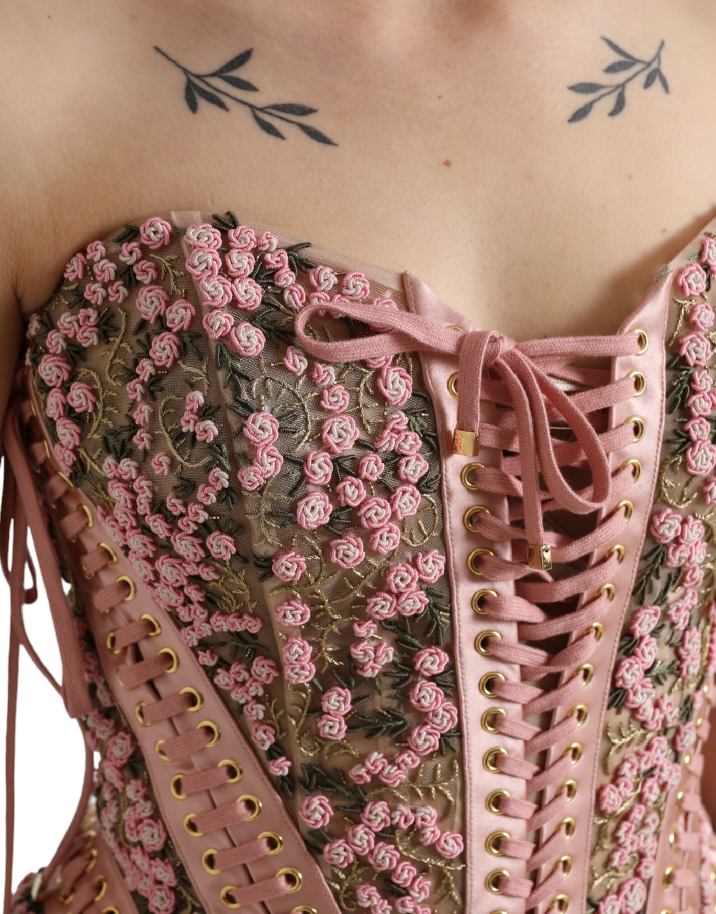 Pink Floral Applique Bustier Corset Top