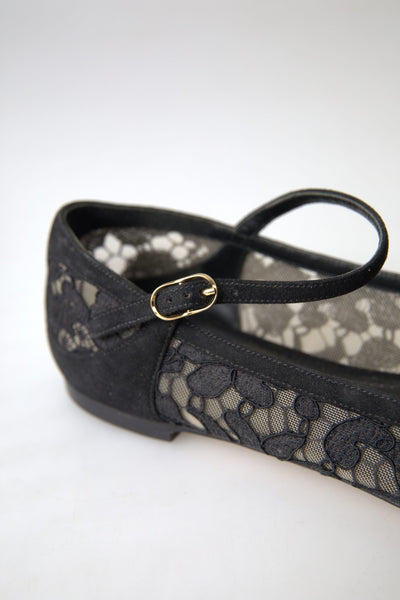 Black Lace Loafers Ballerina Flats Shoes