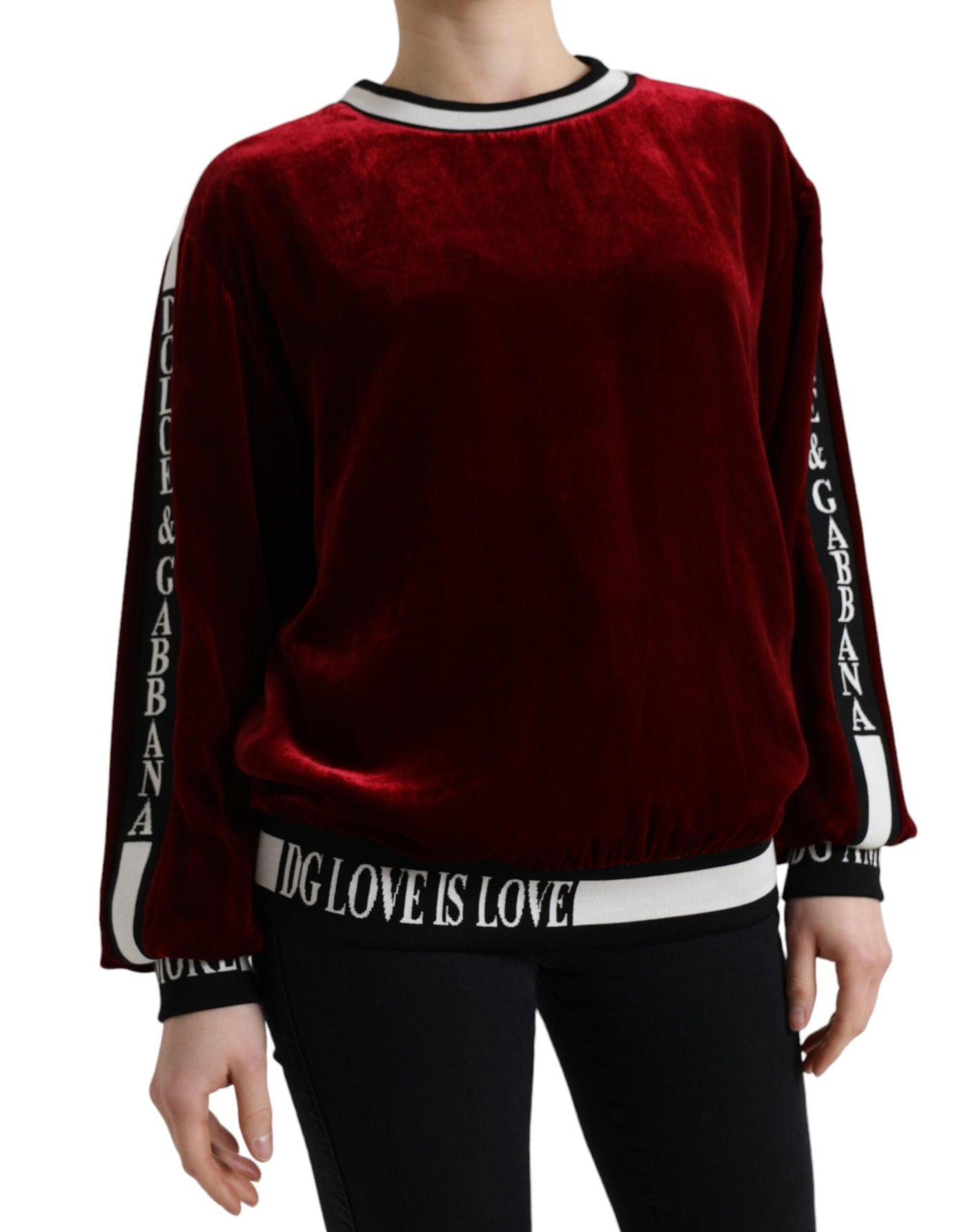 Bordeaux Velvet Crew Neck Pullover Sweater