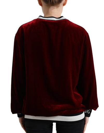 Bordeaux Velvet Crew Neck Pullover Sweater