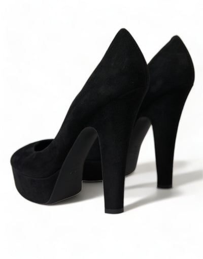 Black Suede Leather Platform Heel Pumps Shoes