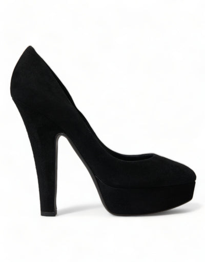 Black Suede Leather Platform Heel Pumps Shoes