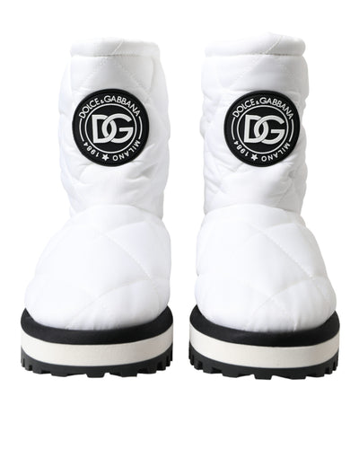 White Quilted Logo Badge Mid Calf Boots Shoes