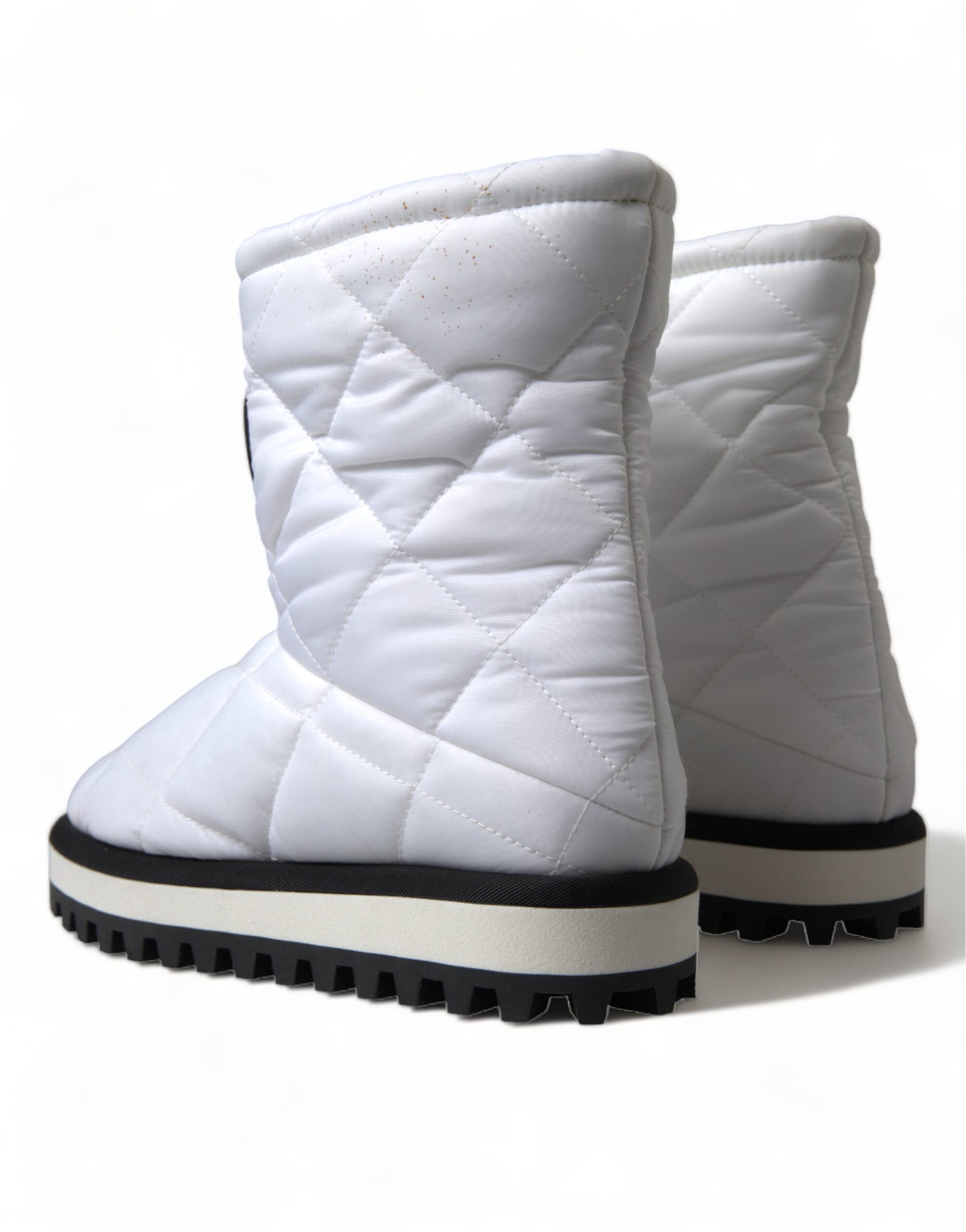 White Quilted Logo Badge Mid Calf Boots Shoes