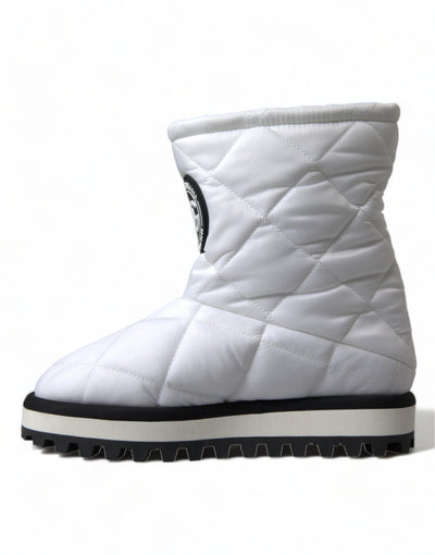 White Quilted Logo Badge Mid Calf Boots Shoes