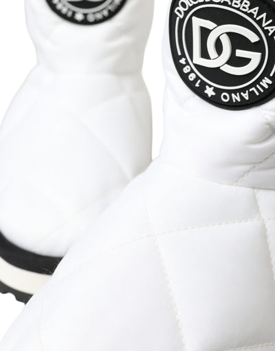 White Quilted Logo Badge Mid Calf Boots Shoes