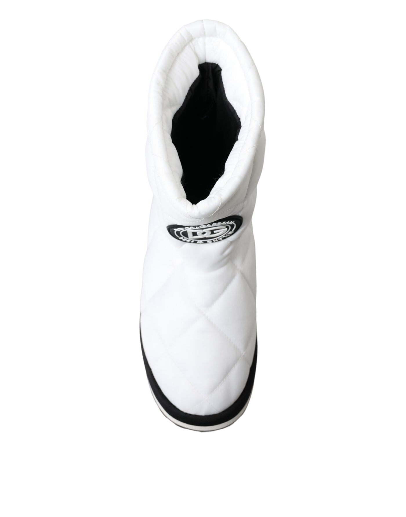 White Quilted Logo Badge Mid Calf Boots Shoes