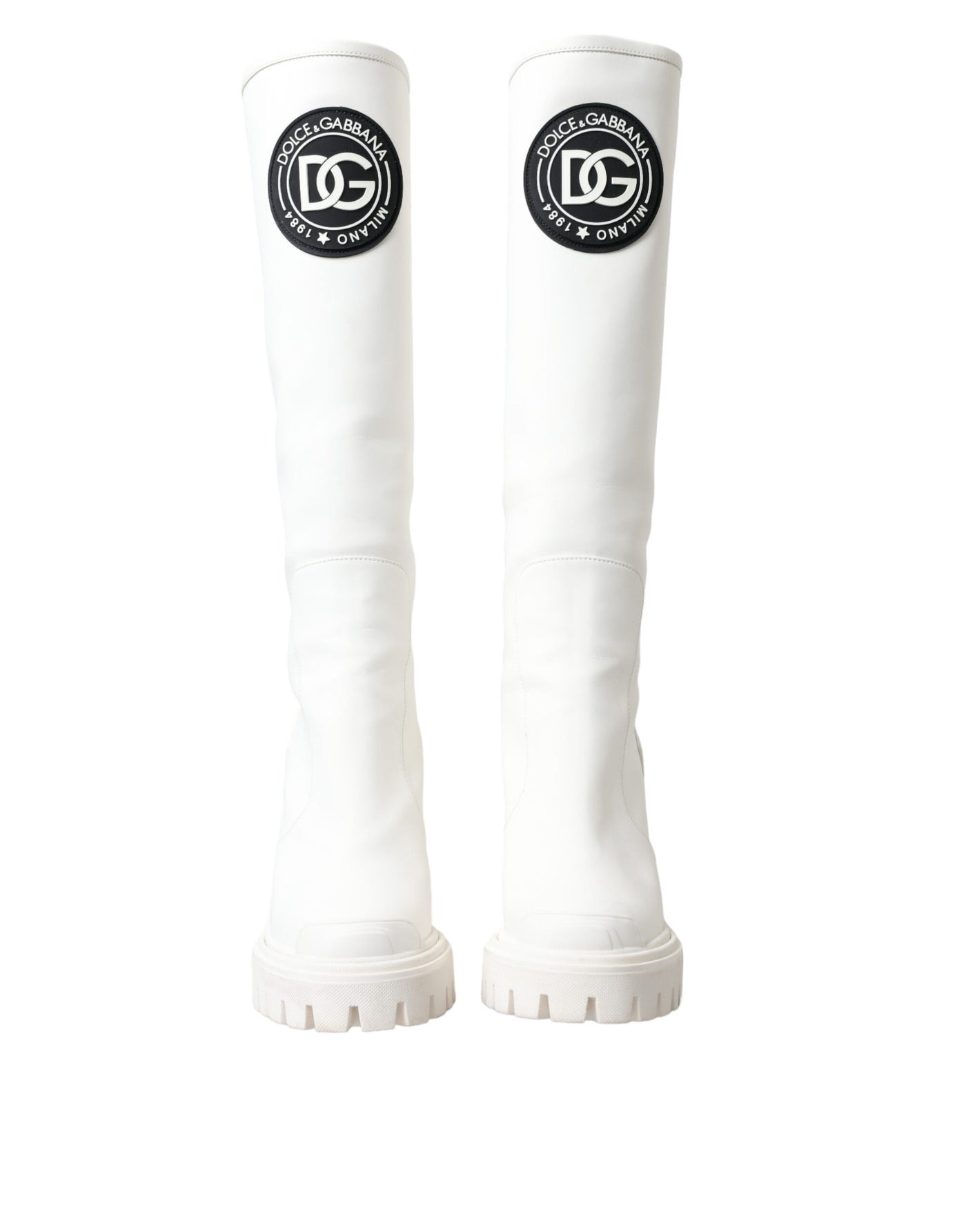 White Leather Rubber High Boots Shoes