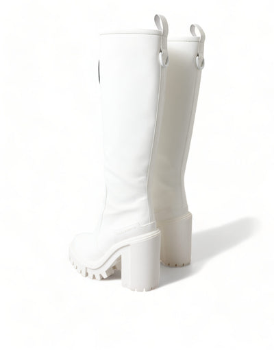 White Leather Rubber High Boots Shoes