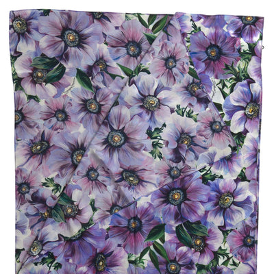 Purple Floral Silk Shawl Foulard Wrap Scarf