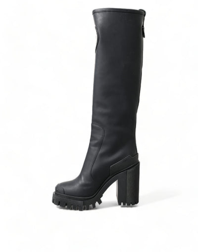 Black Rubber Leather High Boots Shoes