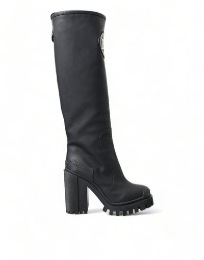 Black Rubber Leather High Boots Shoes