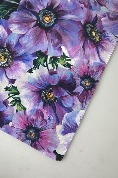 Purple Floral Silk Shawl Foulard Wrap Scarf