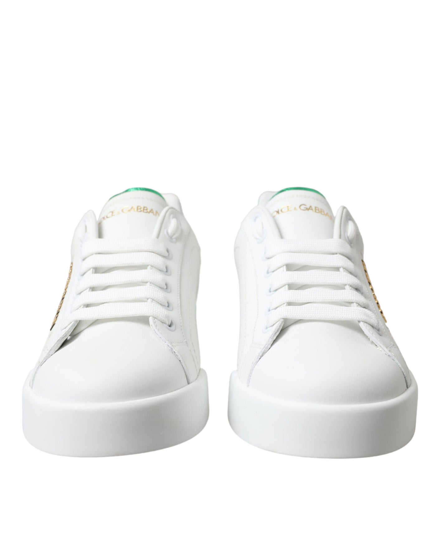 Chic White Sneakers with Green Heel Accent