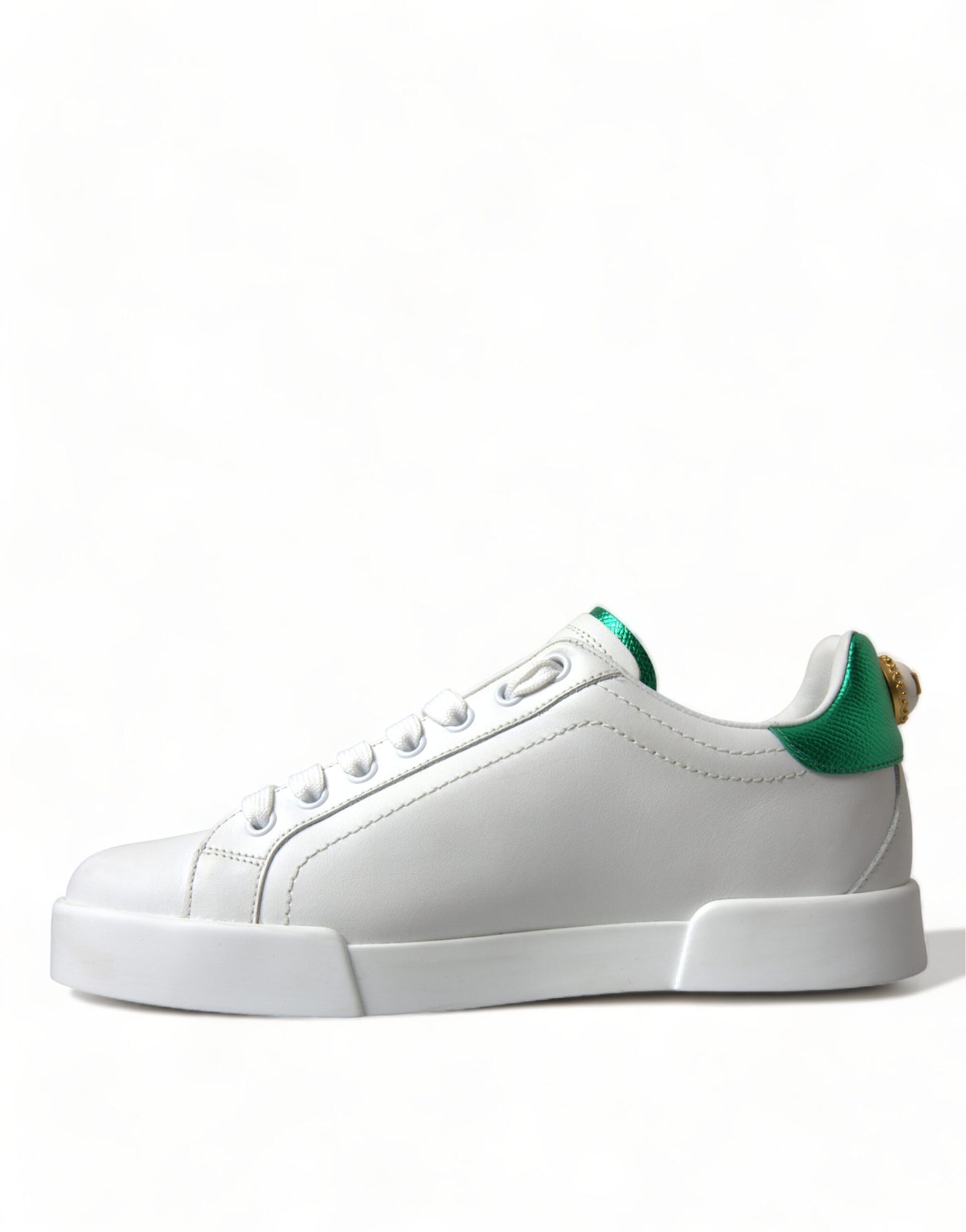 Chic White Sneakers with Green Heel Accent