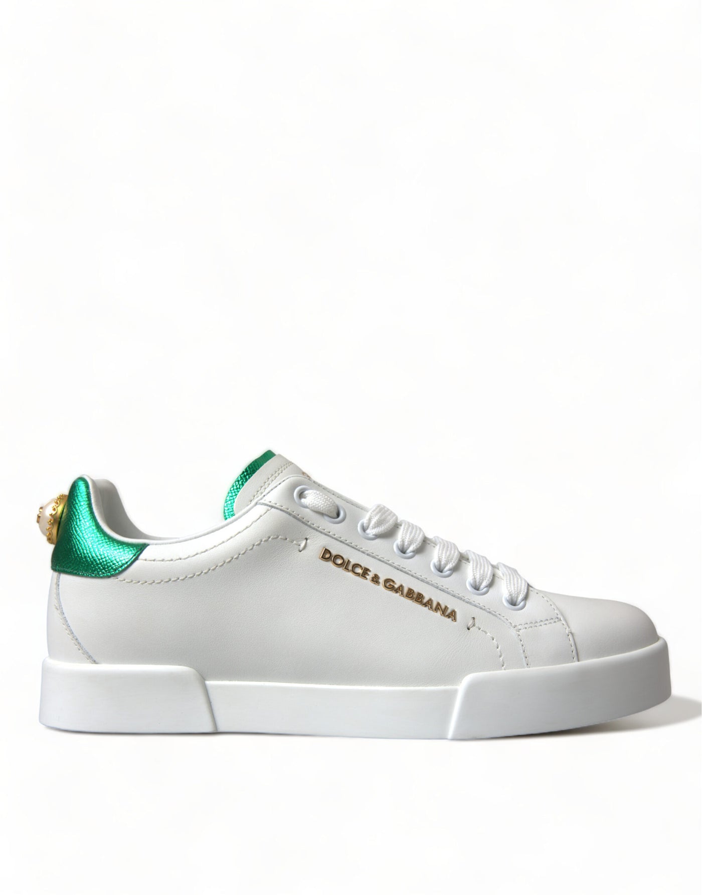 Chic White Sneakers with Green Heel Accent