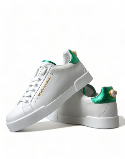 Chic White Sneakers with Green Heel Accent