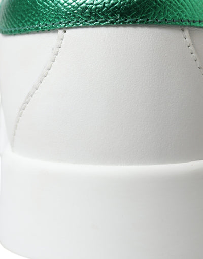 Chic White Sneakers with Green Heel Accent