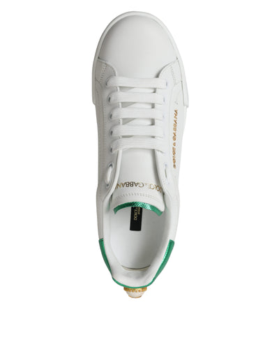 Chic White Sneakers with Green Heel Accent