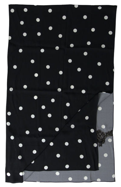 Black Polka Dots Silk Shawl Foulard Scarf