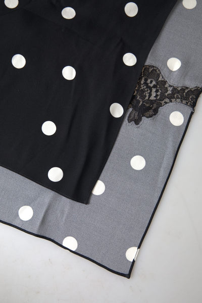 Black Polka Dots Silk Shawl Foulard Scarf