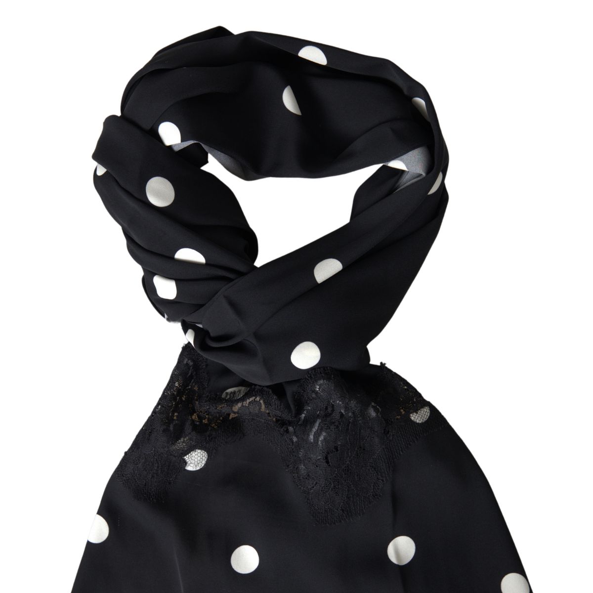 Black Polka Dots Silk Shawl Foulard Scarf