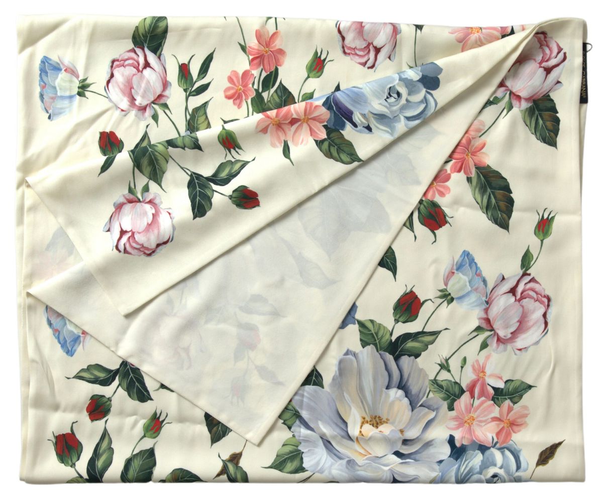 Off White Floral Silk Shawl Foulard Scarf