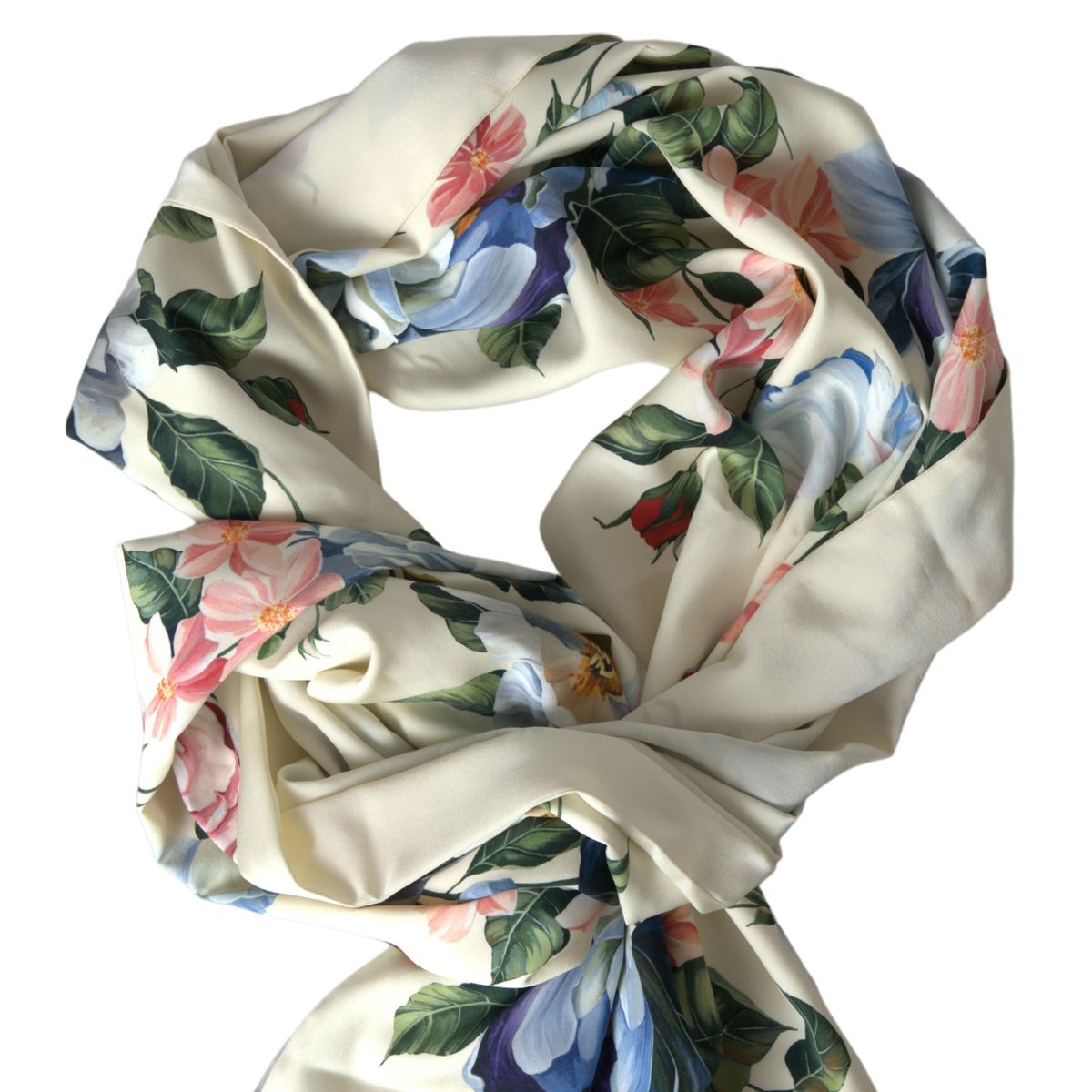 Off White Floral Silk Shawl Foulard Scarf