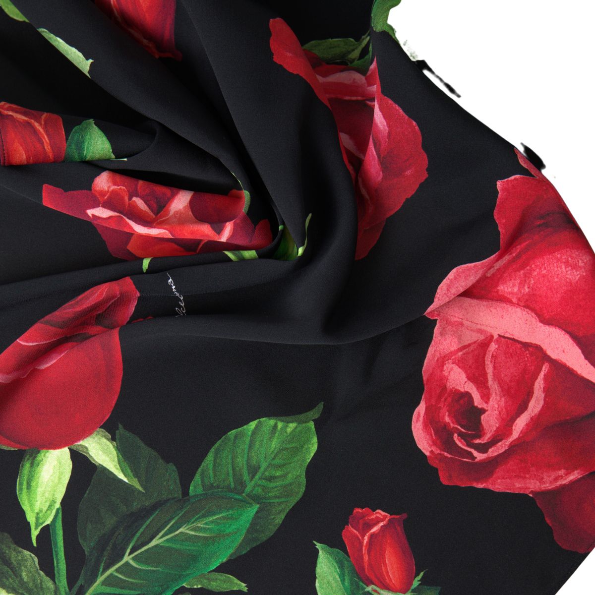 Black Floral Silk Shawl Foulard Wrap Scarf