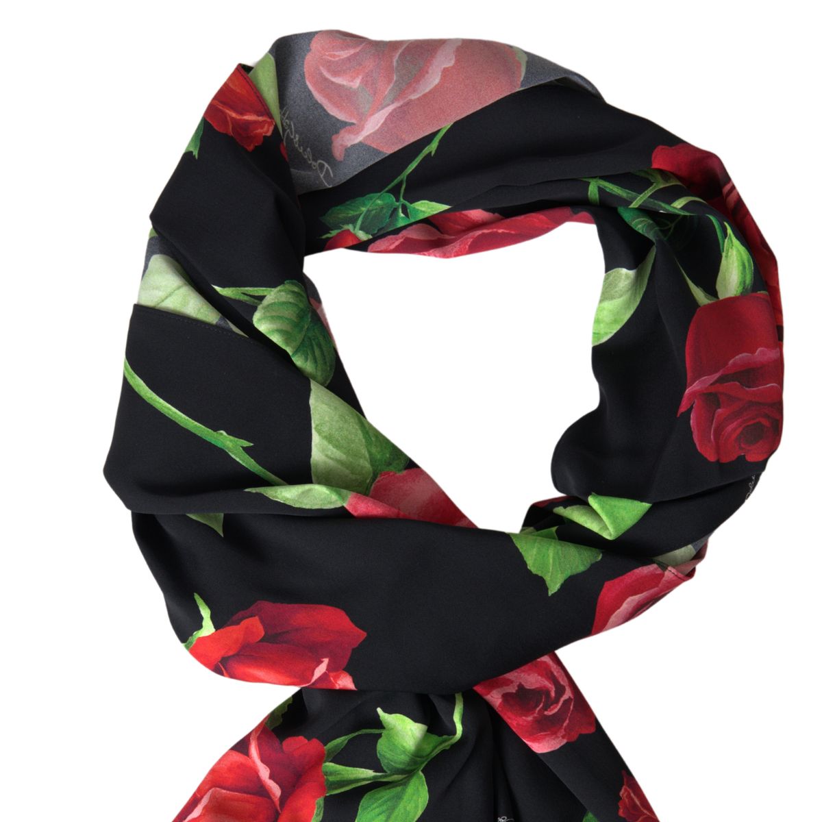 Black Floral Silk Shawl Foulard Wrap Scarf