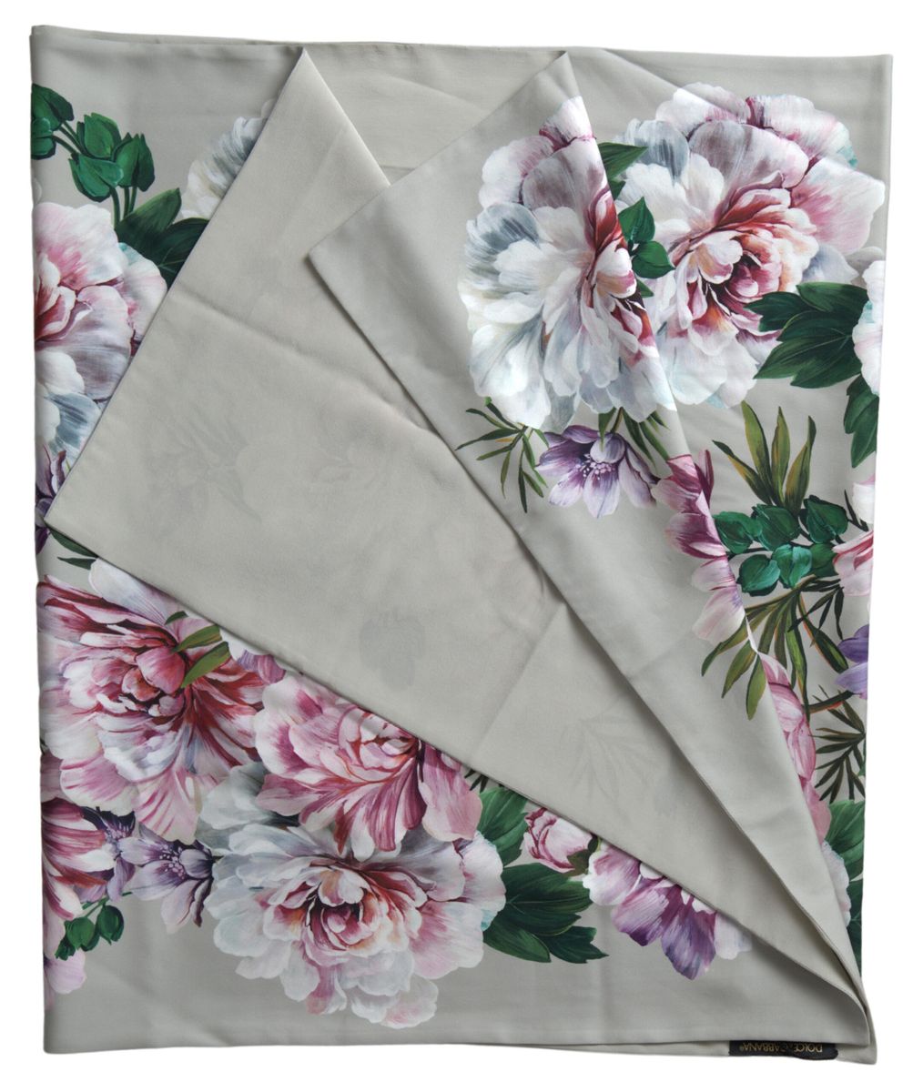 Silver Floral Silk Shawl Foulard Wrap Scarf