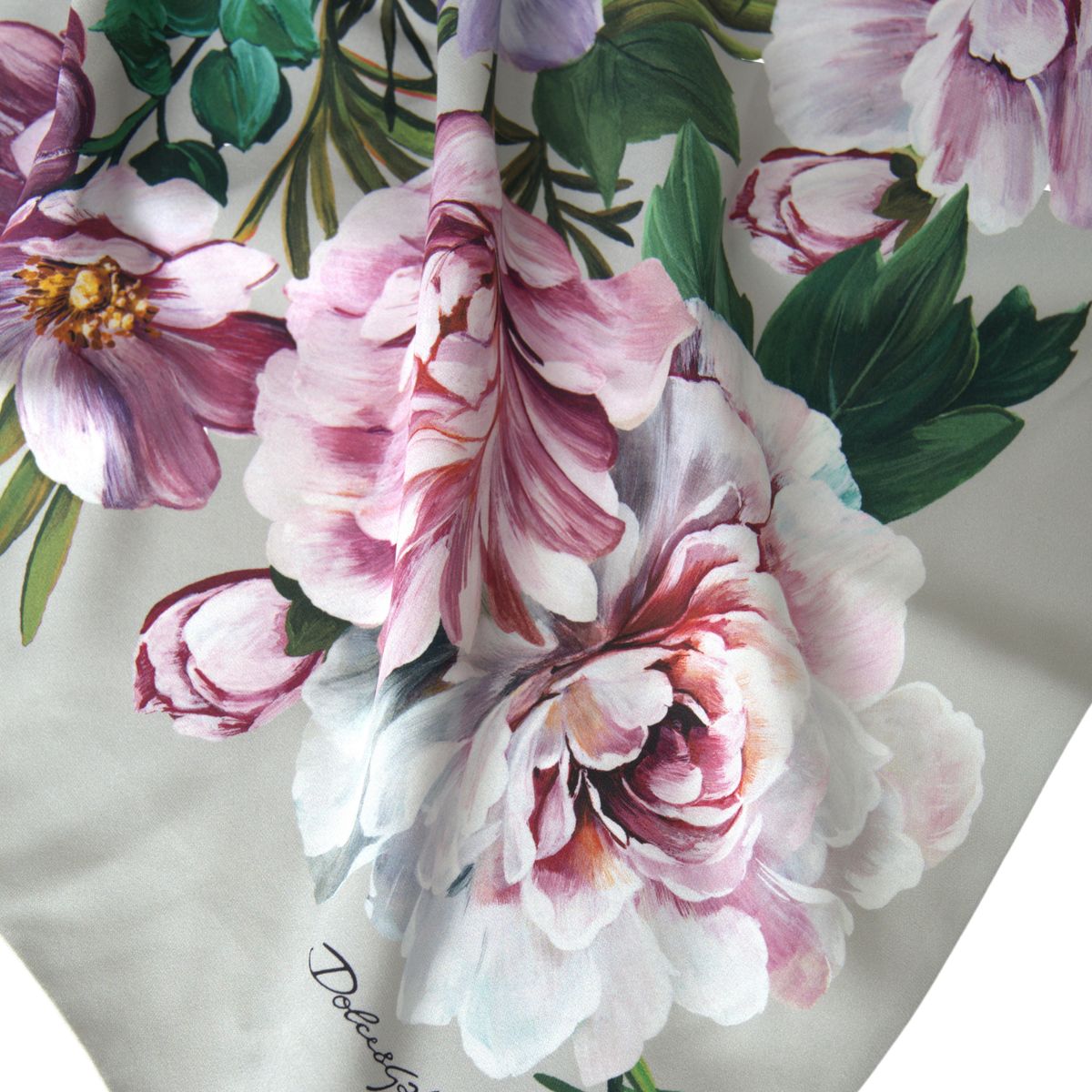 Silver Floral Silk Shawl Foulard Wrap Scarf