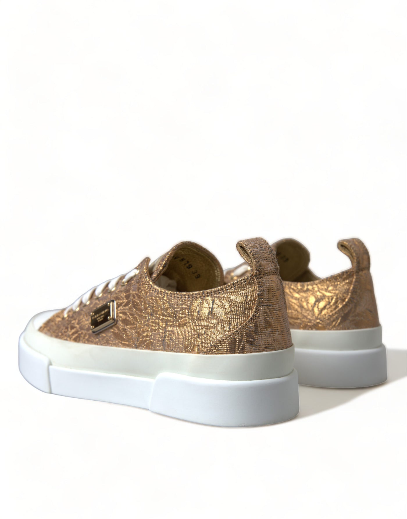 Gold White Brocade Low Top Sneakers Women Shoes