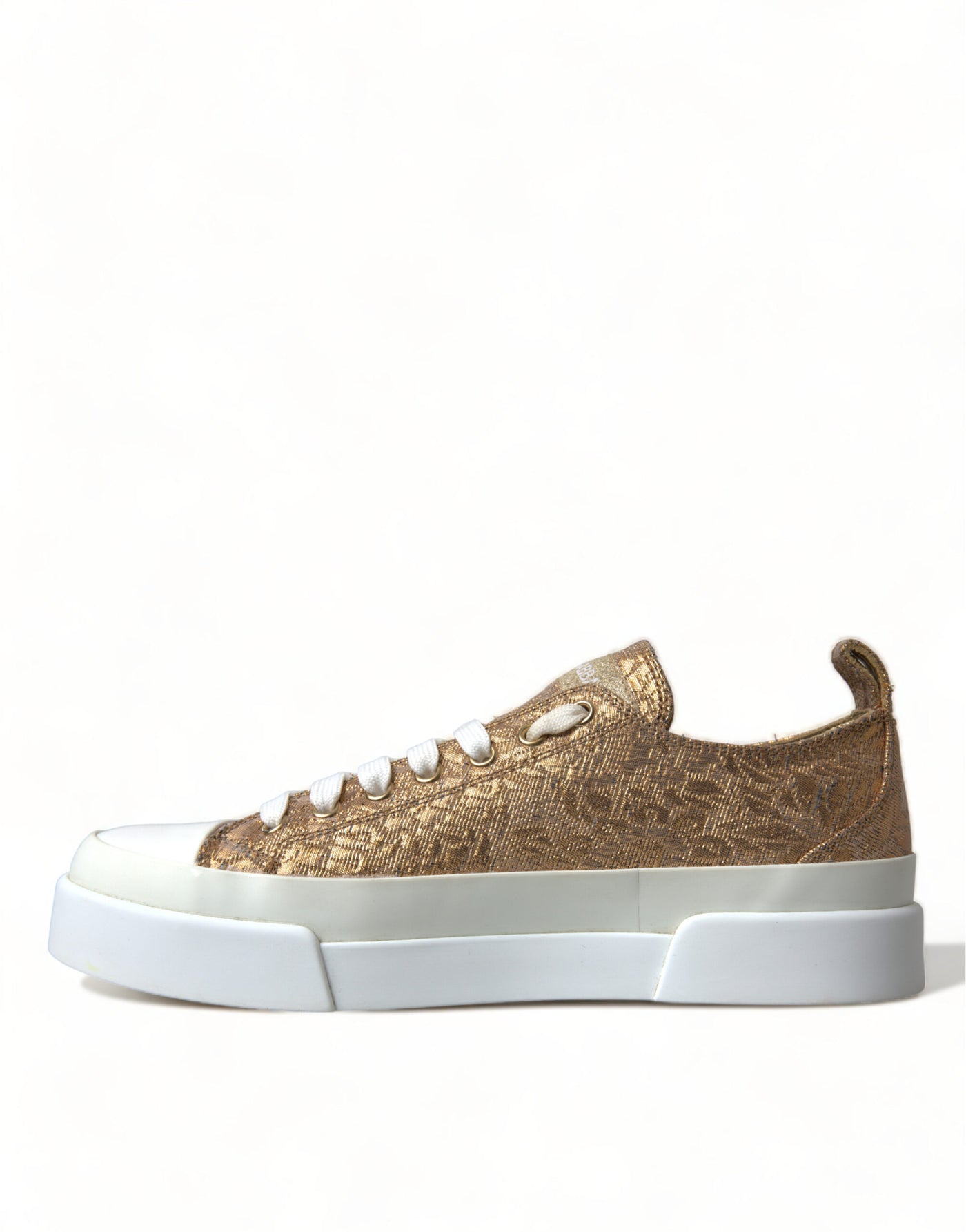 Gold White Brocade Low Top Sneakers Women Shoes