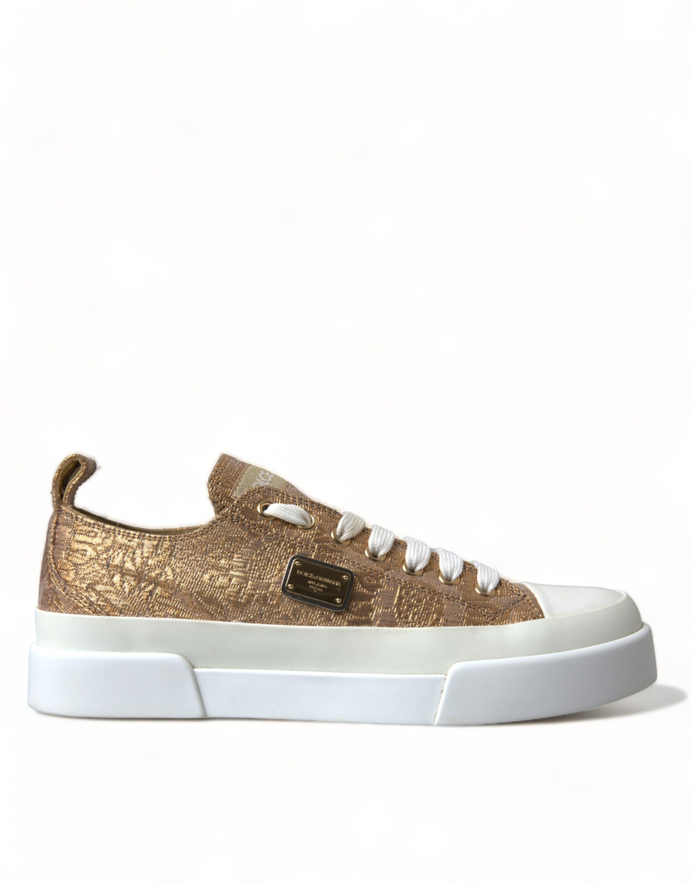 Gold White Brocade Low Top Sneakers Women Shoes