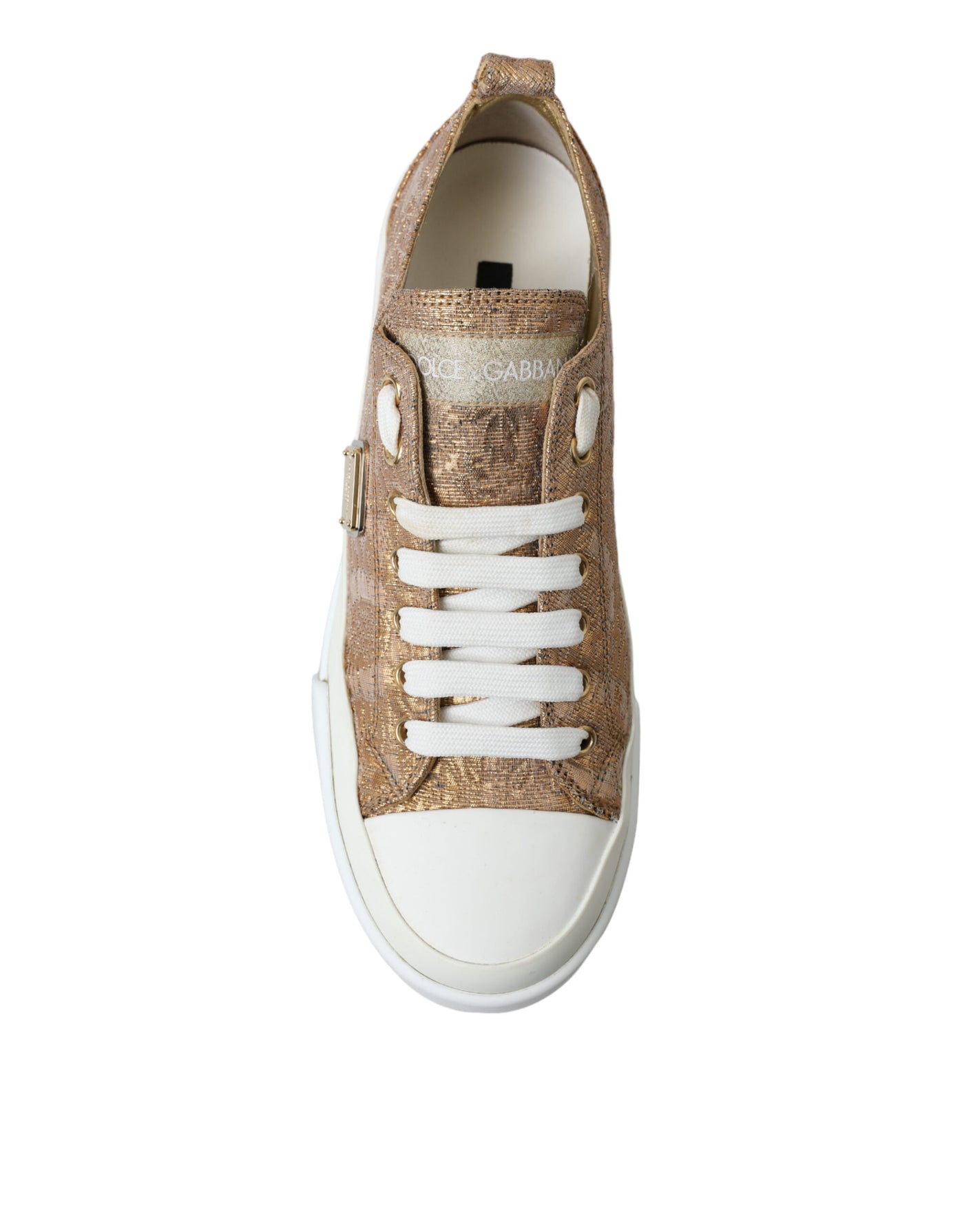 Gold White Brocade Low Top Sneakers Women Shoes