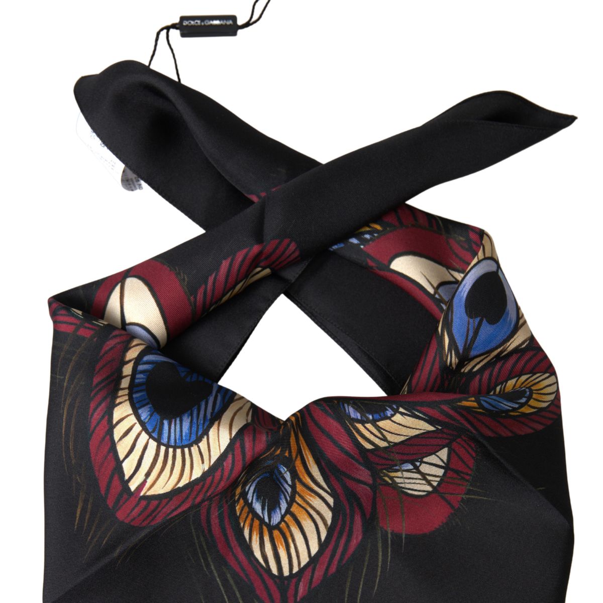 Black Peacock Feather Square Handkerchief Scarf