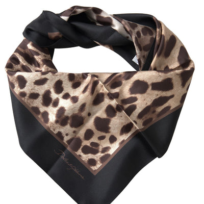 Brown Leopard Silk Square Wrap Shawl Scarf