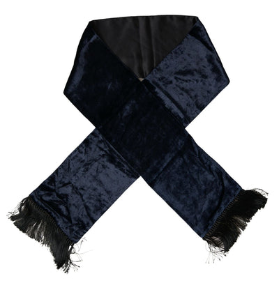 Dark Blue Velvet Silk Neck Wrap Fringe Scarf