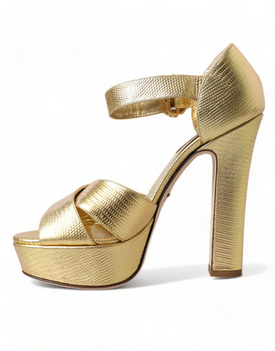 Gold Crystal Ankle Strap Platform Sandal Shoes