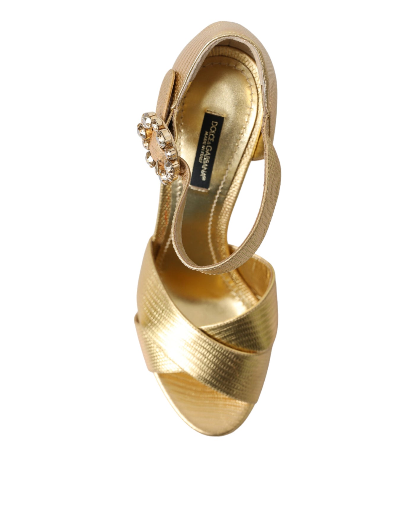 Gold Crystal Ankle Strap Platform Sandal Shoes