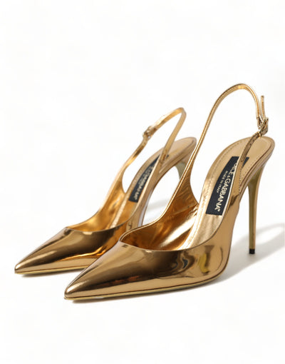 Gold Leather Slingback High Heels Pumps Shoes