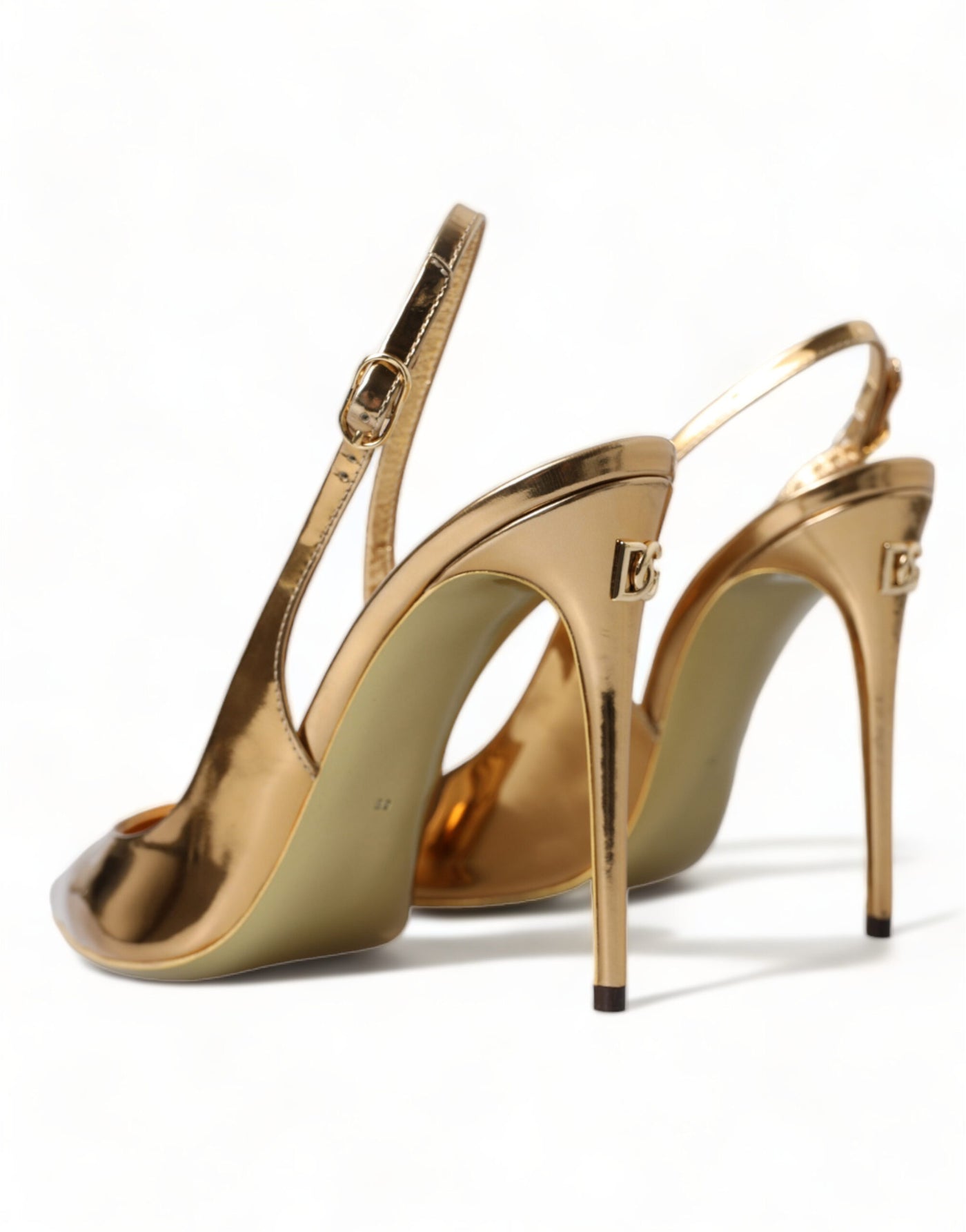 Gold Leather Slingback High Heels Pumps Shoes