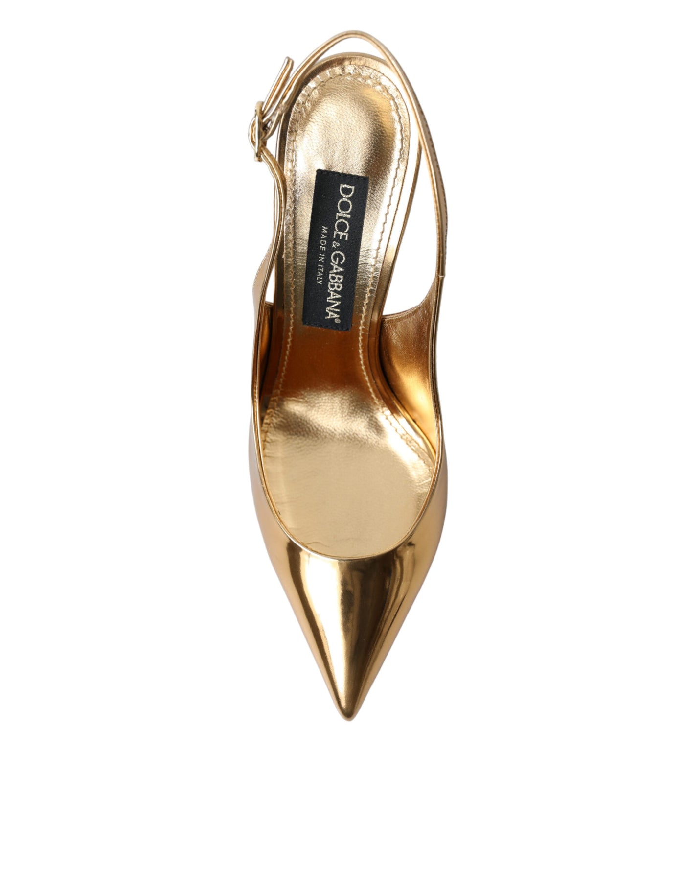 Gold Leather Slingback High Heels Pumps Shoes