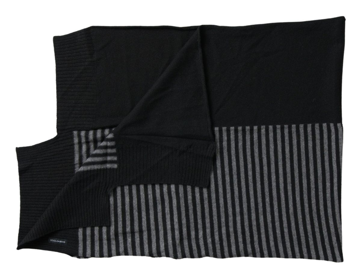 Black Gray Stripe Wool Neck Wrap Shawl Scarf