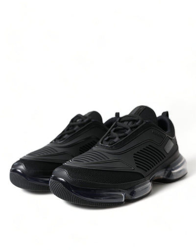 Black Rubber Knit Slip On Low Top Sneakers Shoes