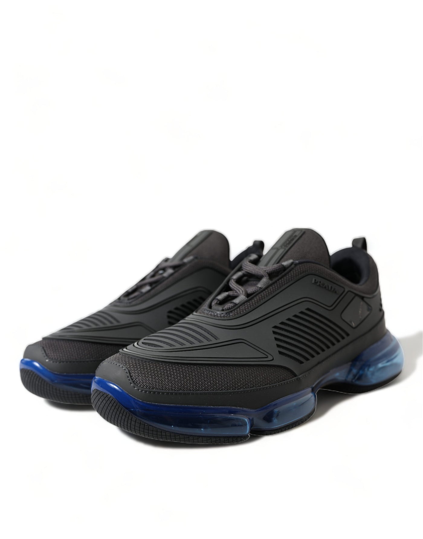 Black Blue Rubber Knit Slip On Low Top Sneakers Shoes